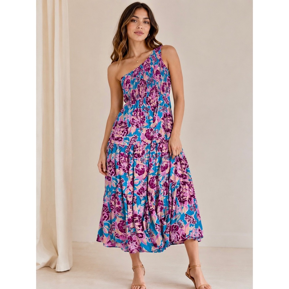 One Shoulder Floral Midi Summer Dress Size Small
